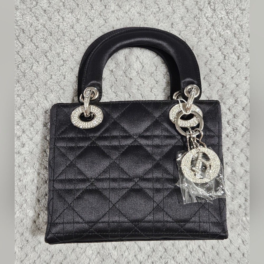 Dior Mini Crystal Lady Dior Cannage Handbag Princess Diana Satin Bag w Strassing - Picture 4 of 16